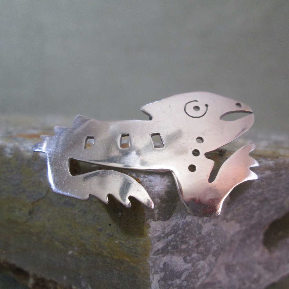 Sterling Silver Brooch AZTEC Origin Myth Crocodile